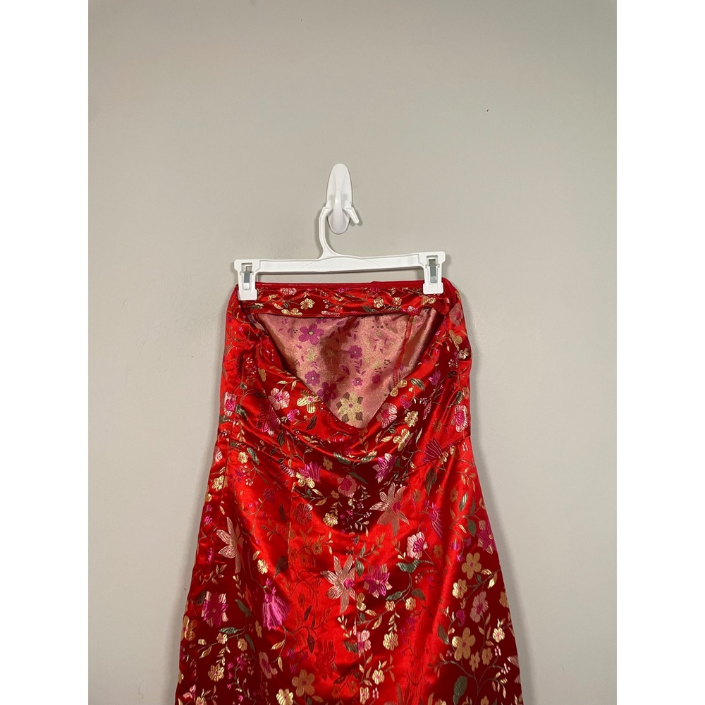 Lulus Make a Move Red Satin Floral Jacquard Strapless Midi Dress Size Large NWT - Picture 8 of 14